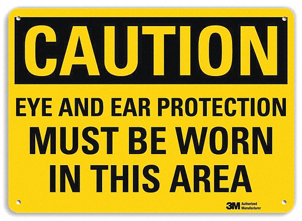 Caution Sign: Aluminum, Mounting Holes Sign Mounting, 10 in x 14 in Nominal Sign Size, 0.04 in Thick