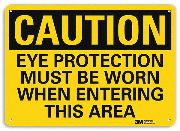 Caution Sign: Aluminum, Mounting Holes Sign Mounting, 10 in x 14 in Nominal Sign Size, 0.04 in Thick