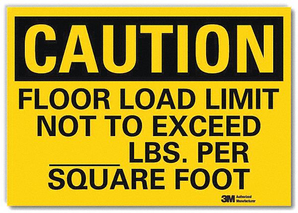 SAFETY SIGN, REFLECTIVE SHEETING, ADHESIVE MOUNT, 7 X 10 IN, FLOOR LOAD LIMIT NOT TO EXCEED - LBS. PER SQUARE FOOT