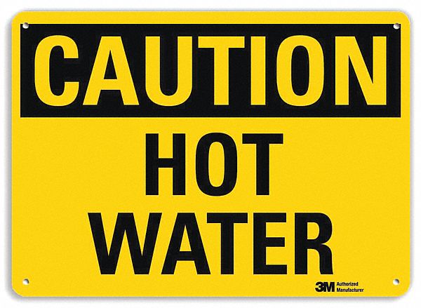 Caution Sign: Aluminum, Mounting Holes Sign Mounting, 10 in x 14 in Nominal Sign Size, 0.04 in Thick