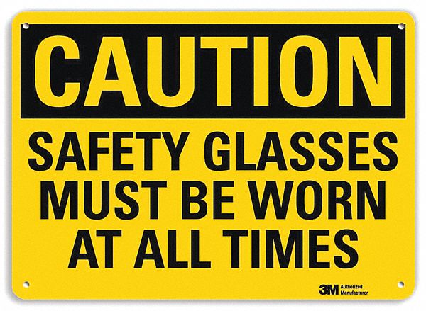 Caution Sign: Aluminum, Mounting Holes Sign Mounting, 10 in x 14 in Nominal Sign Size, 0.04 in Thick