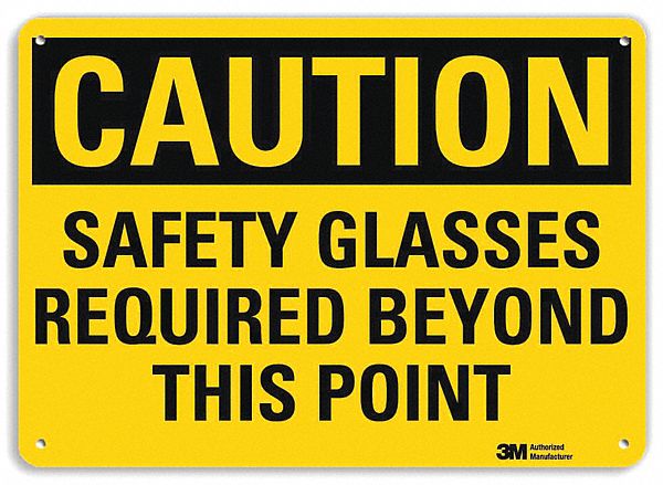 Caution Sign: Aluminum, Mounting Holes Sign Mounting, 10 in x 14 in Nominal Sign Size, 0.04 in Thick