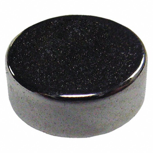 Disc Magnet: Neodymium, Nickel Plating, 1.2 lb Max. Pull, 0.12 in Thick,  1/4 in Dia