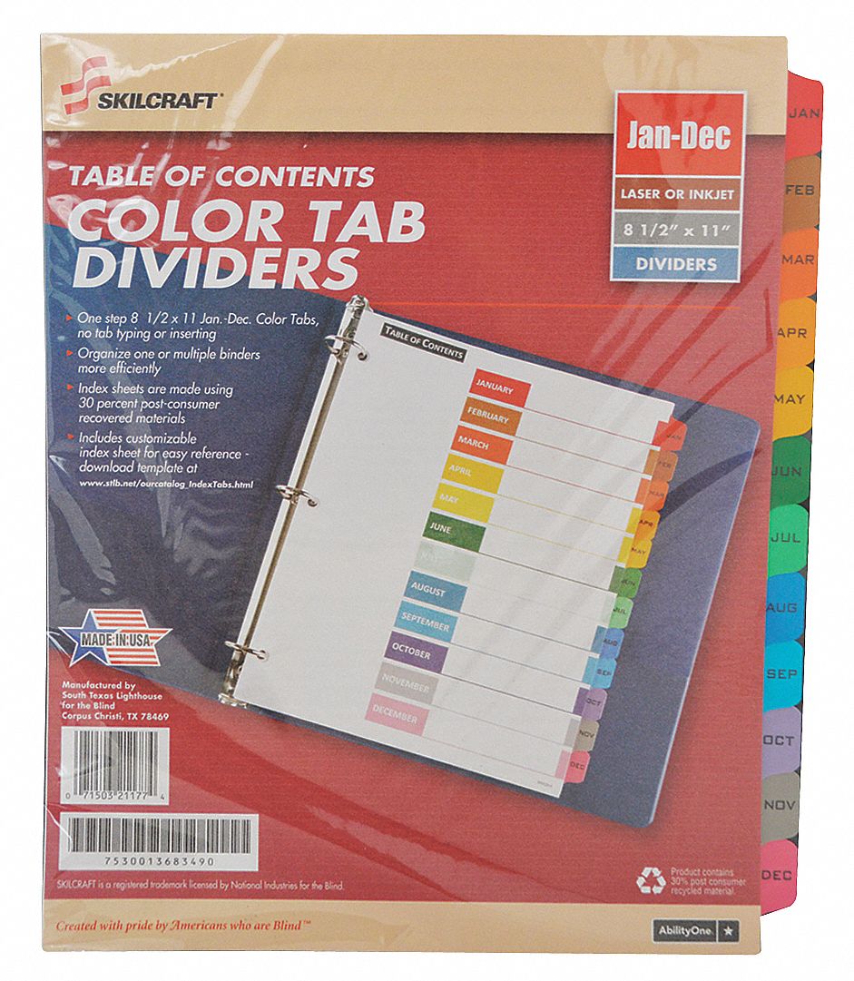 BINDER DIVIDER,PREPRINTED,MULTICOLOR