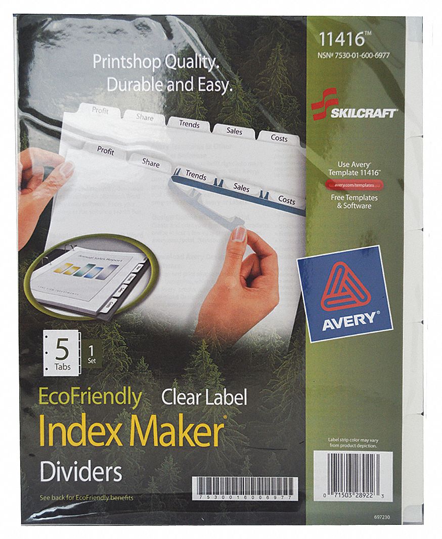 ABILITY ONE, Blank, 5 Tabs, Index Tabs - 35KG90|7530-01-600-6977 - Grainger