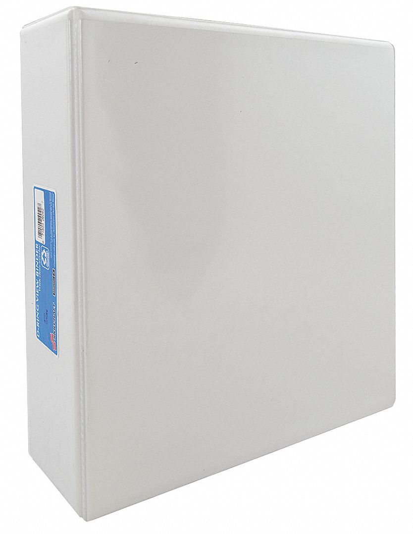 Ring Binder: 4 in Ring Size, D-Ring, 700 Sheet Capacity, Clear Sleeve, Vinyl, White, 2 Pockets