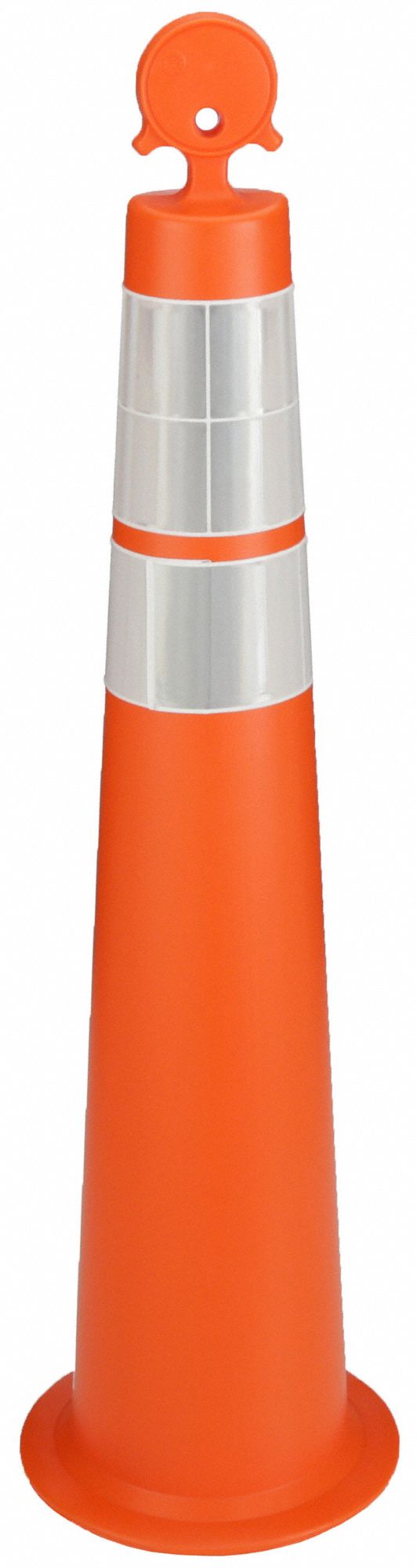 CÔNE CANALISEUR, HAUT AVEC ACCROCHE, 2 BANDES RÉFLÉCHISSANTES, 4X36PO, ORANGE