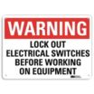 Warning: Lock Out Electrical Switches Before Working On Equipment Signs