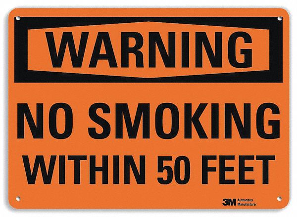 DANGER SIGN, ALUMINUM, MOUNTING HOLES, 7 IN X 10 IN NOMINAL SIGN SIZE, ENGINEER GRADE, NO SMOKING WITHIN 50 FEET
