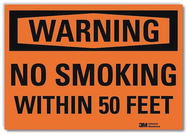 SECURITY SIGN, REFLECTIVE SHEETING, ADHESIVE MOUNT, 10 IN X 14 IN NOMINAL SIGN SIZE, NO SMOKING WITHIN 50 FEET