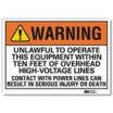 Warning: Unlawful To Operate This Equipment Within Ten Feet Of Overhead High-Voltage Lines Contact With Power Lines Can Result In Death Or Serious Burns Signs