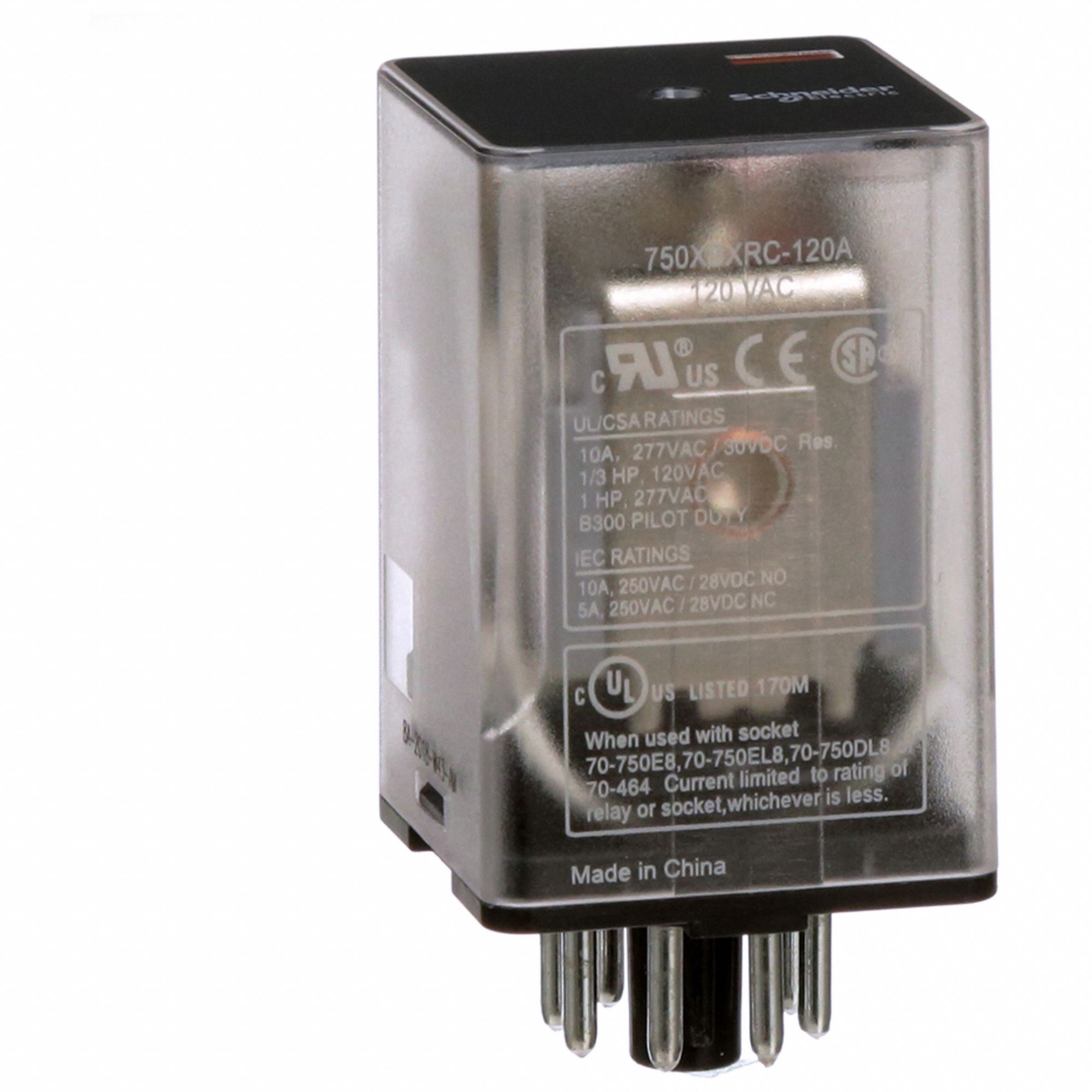 GENERAL PURPOSE RELAY, SOCKET MOUNTED, 10 A CURRENT RATING, 120V AC, 8 PINS/TERMINALS