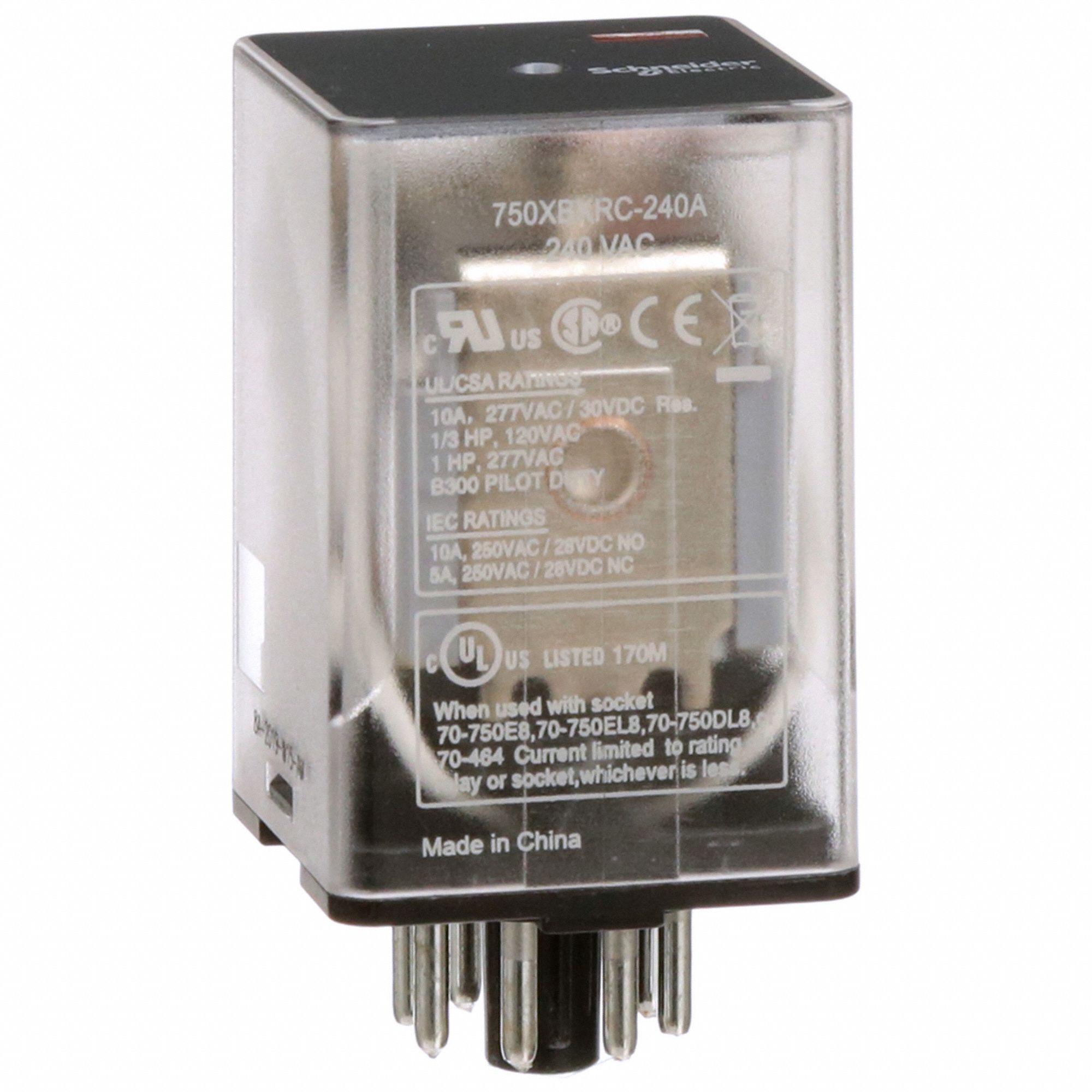 GENERAL PURPOSE RELAY, SOCKET MOUNTED, 10 A CURRENT RATING, 240V AC, 8 PINS/TERMINALS