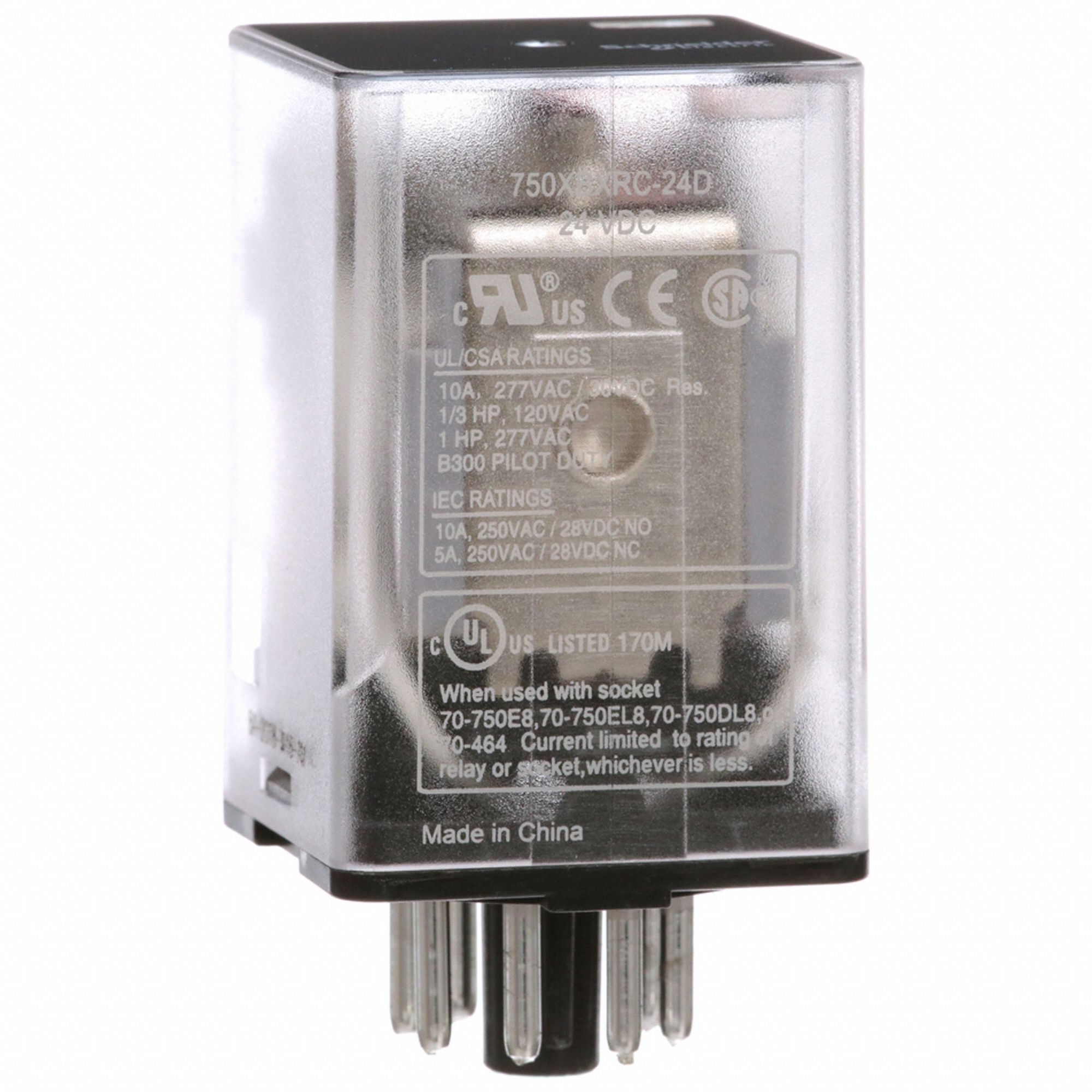 GENERAL PURPOSE RELAY, SOCKET MOUNTED, 10 A CURRENT RATING, 24V DC, 8 PINS/TERMINALS, DPDT