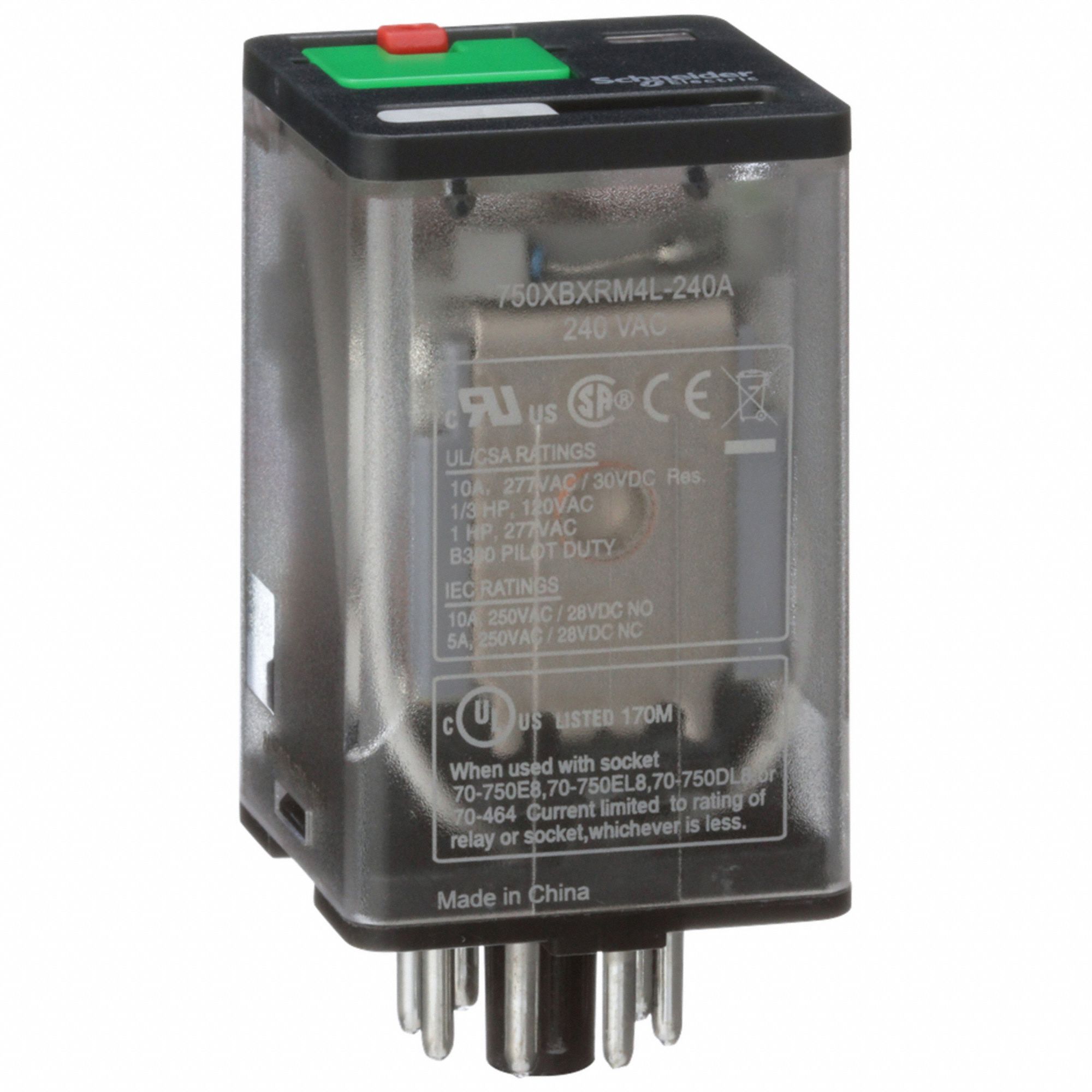 GENERAL PURPOSE RELAY, SOCKET MOUNTED, 10 A CURRENT RATING, 240V AC, 8 PINS/TERMINALS