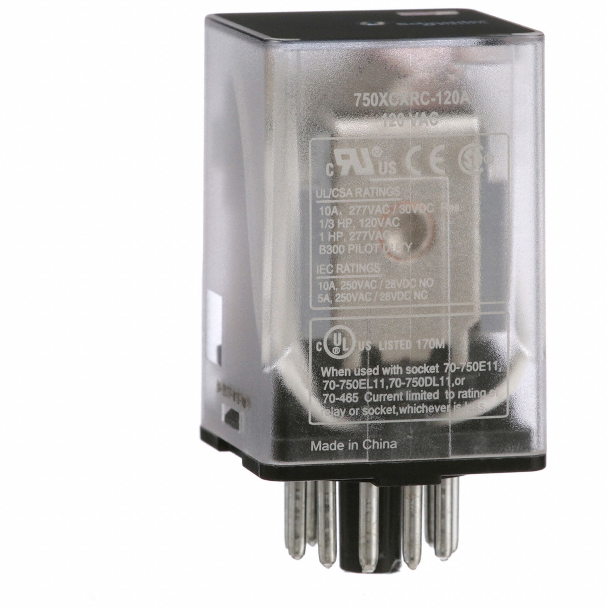 GENERAL PURPOSE RELAY, SOCKET MOUNTED, 10 A CURRENT RATING, 120V AC, 11 PINS/TERMINALS