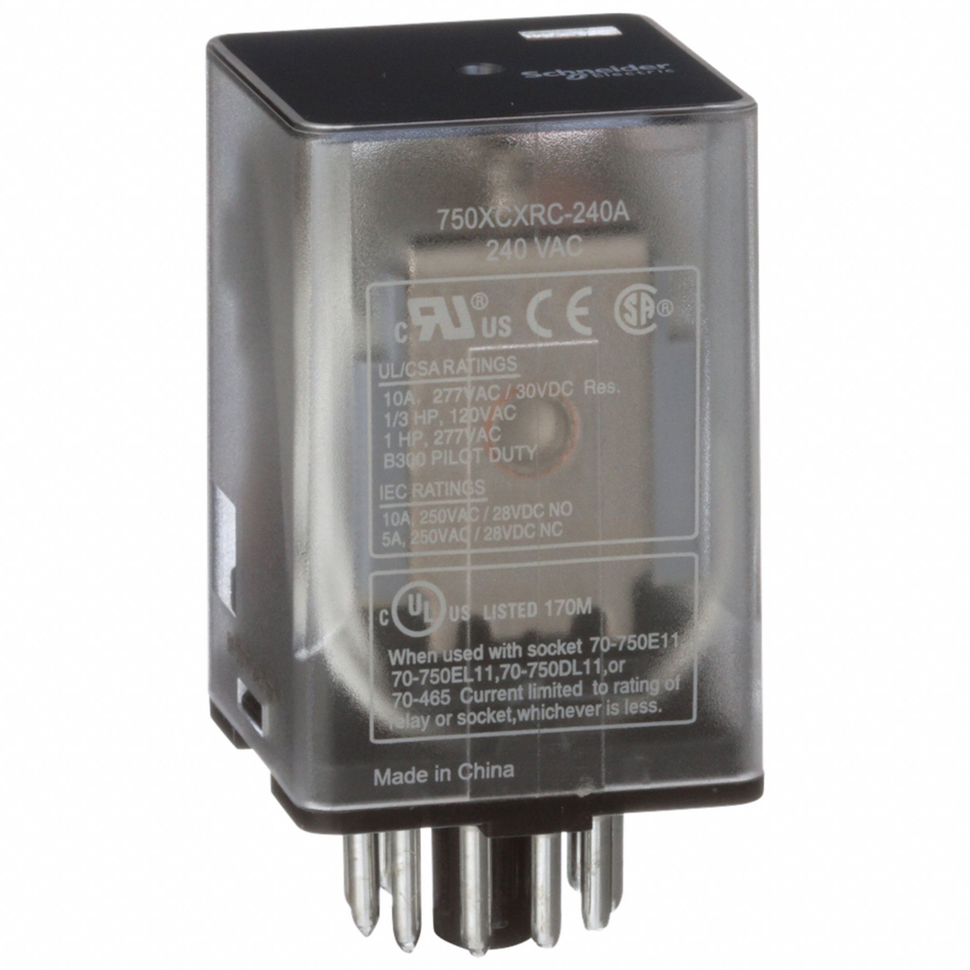 GENERAL PURPOSE RELAY, SOCKET MOUNTED, 10 A CURRENT RATING, 240V AC, 11 PINS/TERMINALS