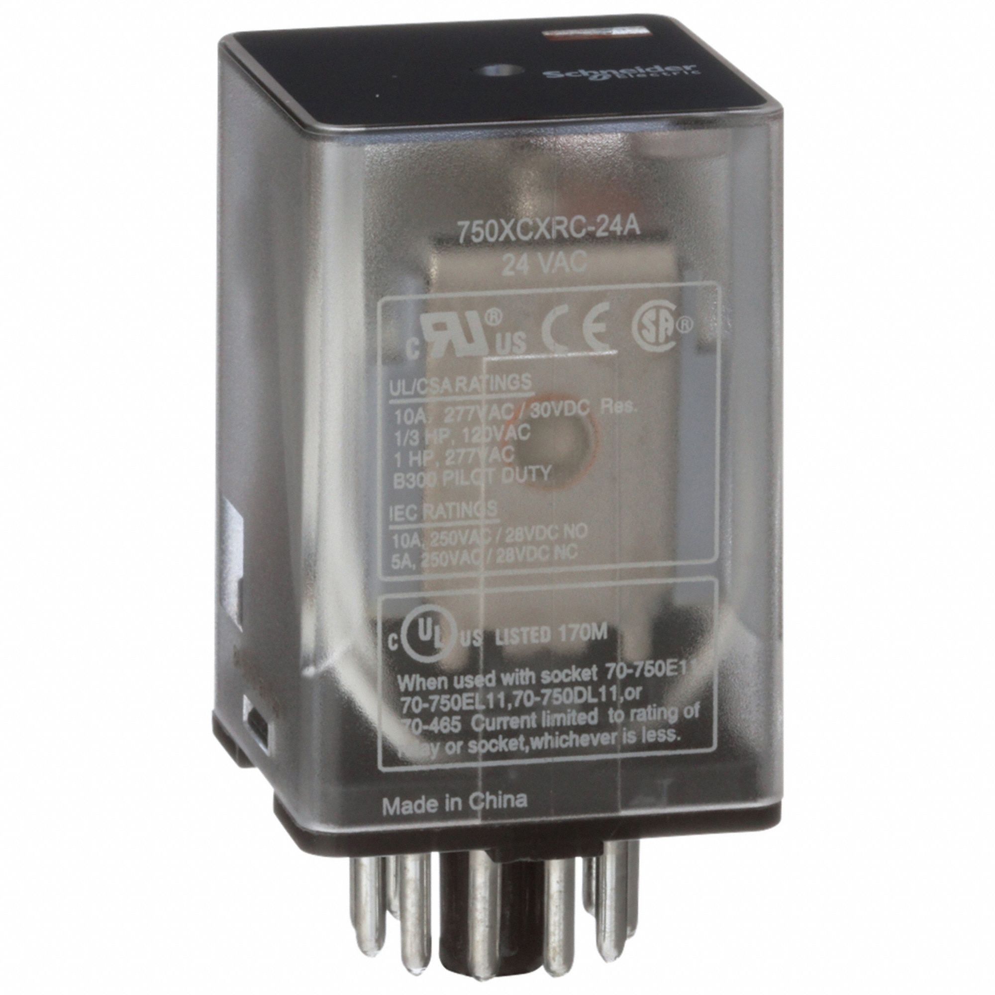 GENERAL PURPOSE RELAY, SOCKET MOUNTED, 10 A CURRENT RATING, 24V AC, 11 PINS/TERMINALS