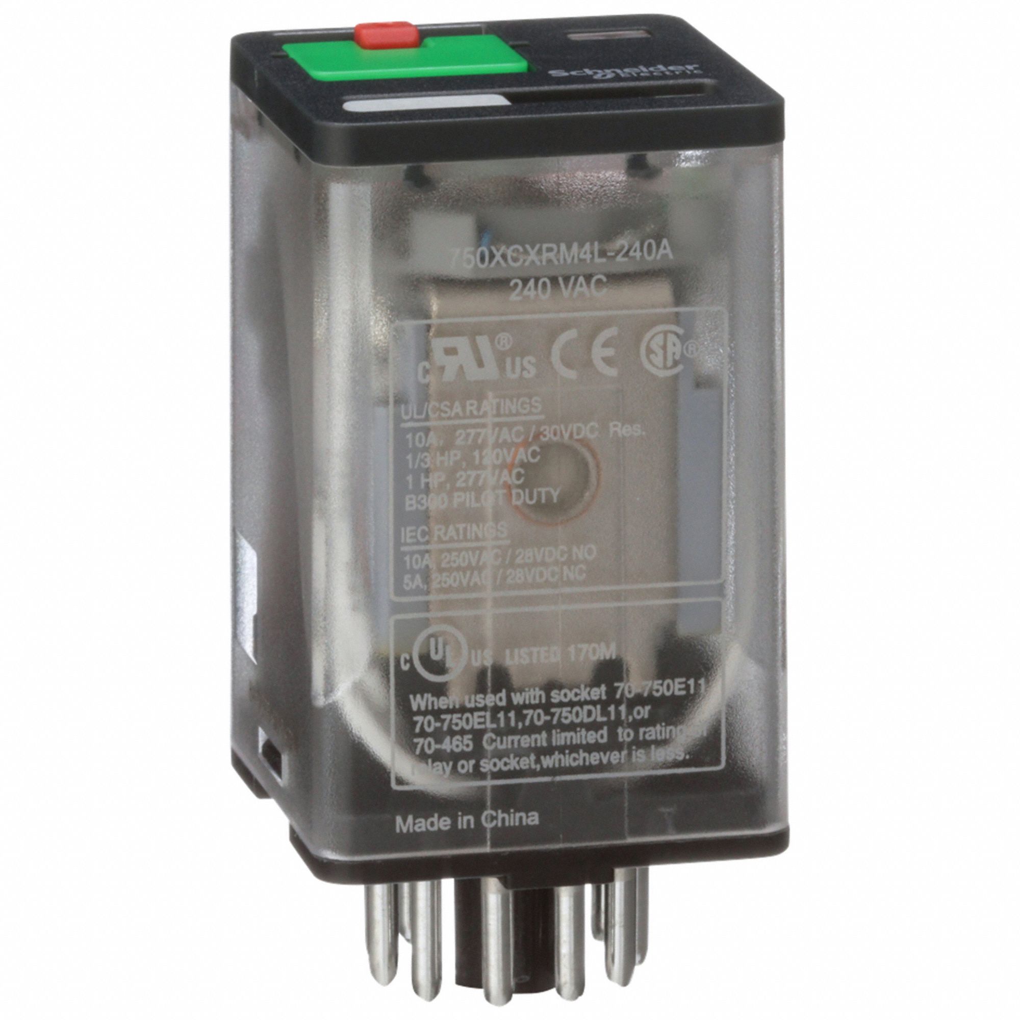 GENERAL PURPOSE RELAY, SOCKET MOUNTED, 10 A CURRENT RATING, 240V AC, 11 PINS/TERMINALS