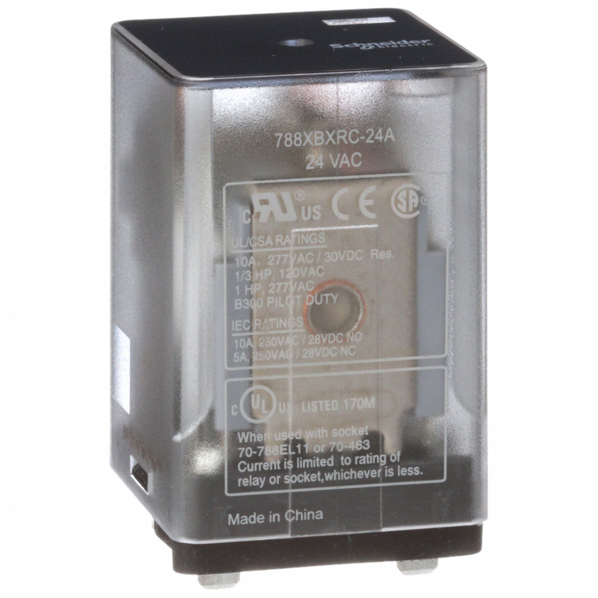 GENERAL PURPOSE RELAY, SOCKET MOUNTED, 10 A CURRENT RATING, 24V AC, 8 PINS/TERMINALS, DPDT