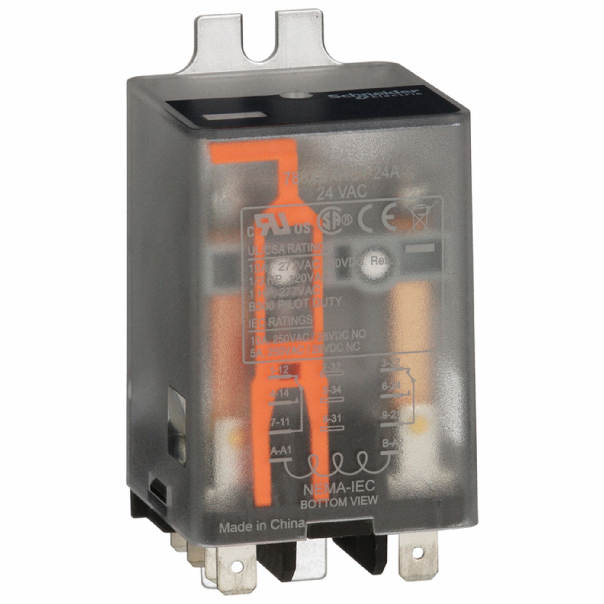 FLANGE MOUNT RELAY, SURFACE (SIDE FLANGE) MOUNTED, 10 A CURRENT RATING, 24V AC, DPDT