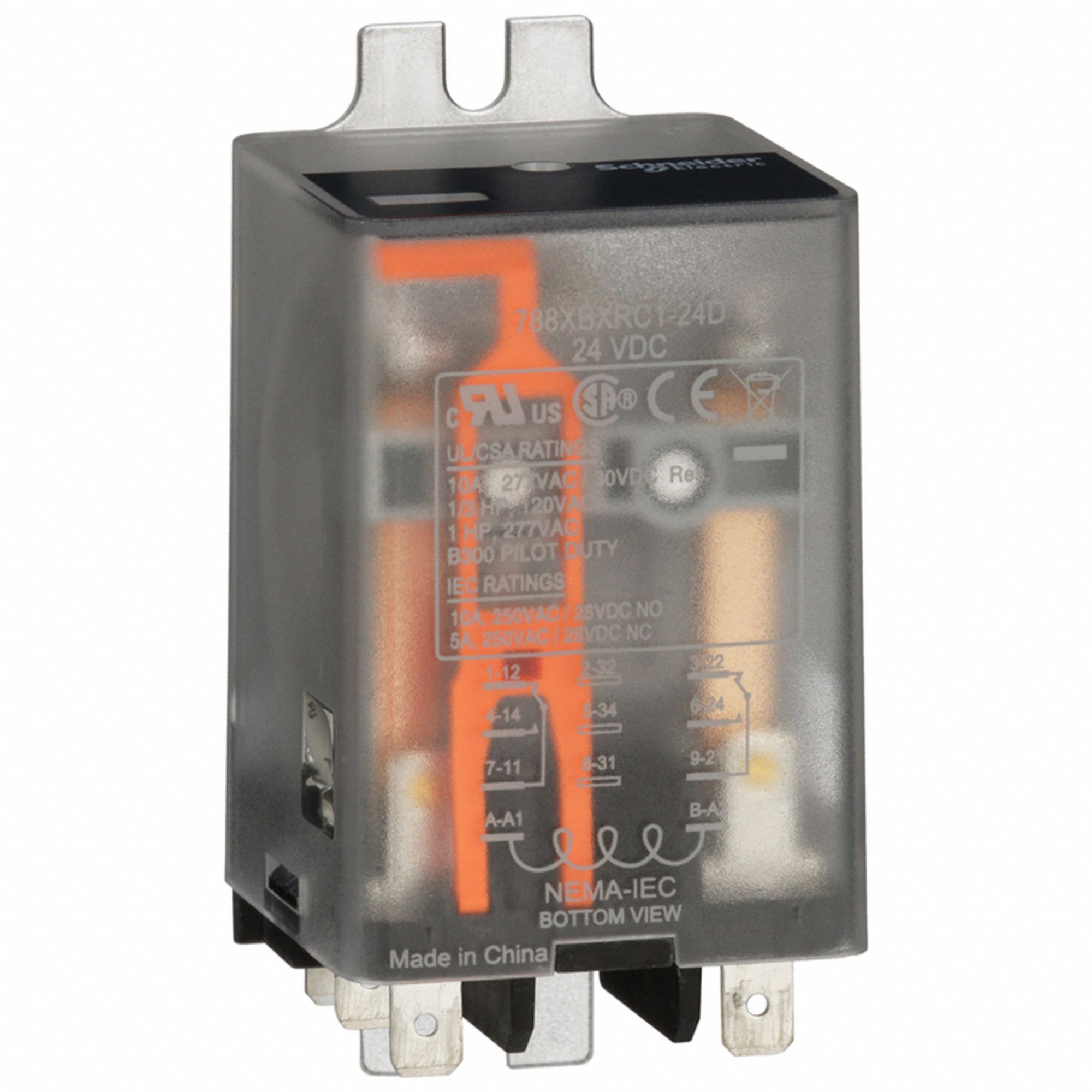 FLANGE MOUNT RELAY, SURFACE (SIDE FLANGE) MOUNTED, 10 A CURRENT RATING, 24V DC, DPDT