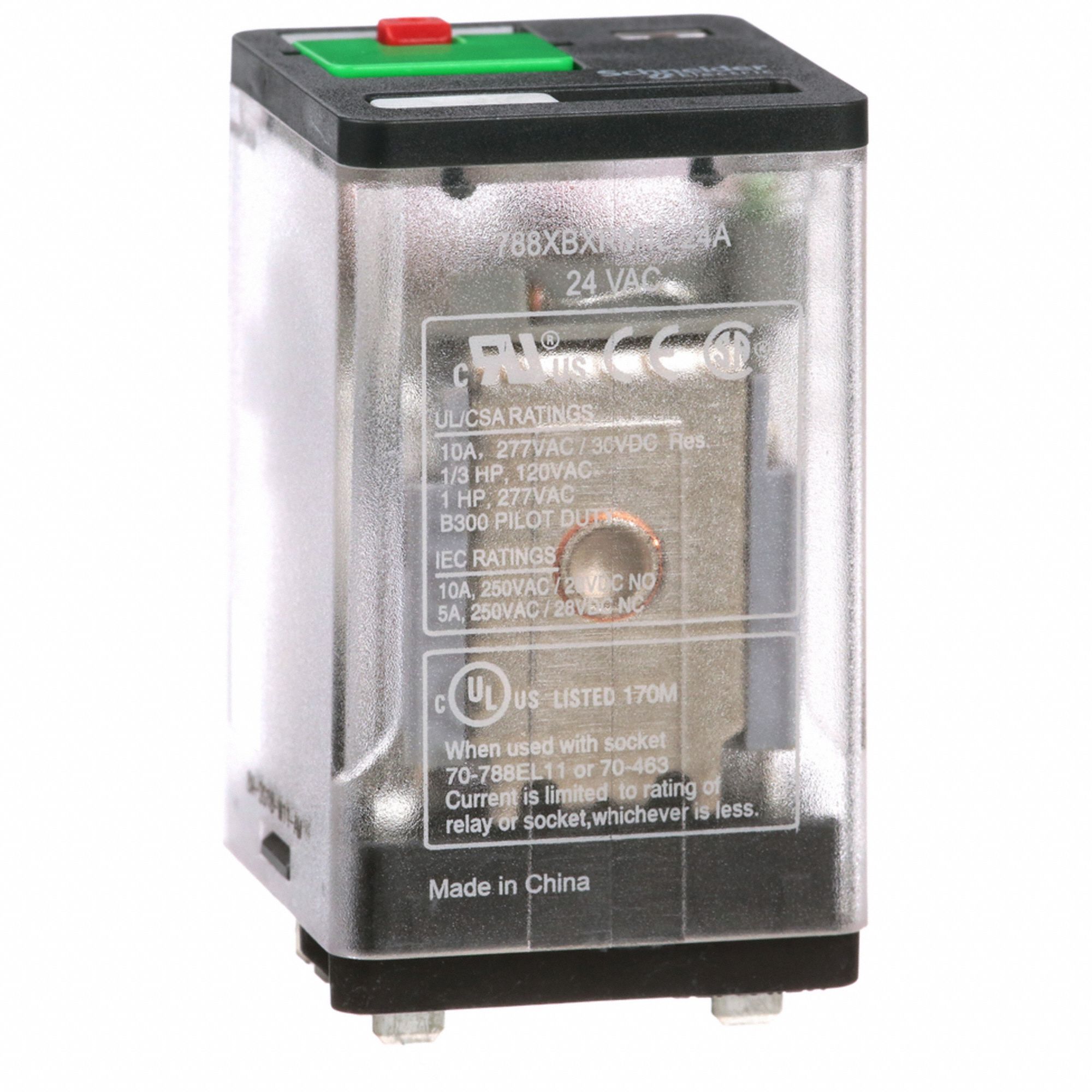 GENERAL PURPOSE RELAY, SOCKET MOUNTED, 10 A CURRENT RATING, 24V AC, 8 PINS/TERMINALS, DPDT