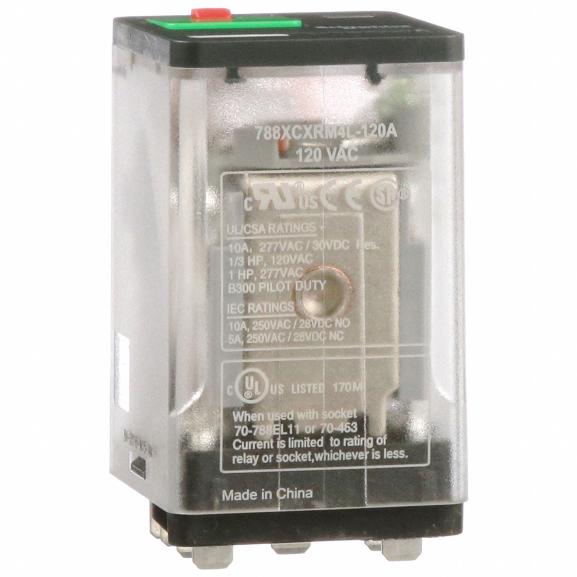 General Purpose Relay: Socket Mounted, 10 A Current Rating, 120V AC, 11 Pins/Terminals