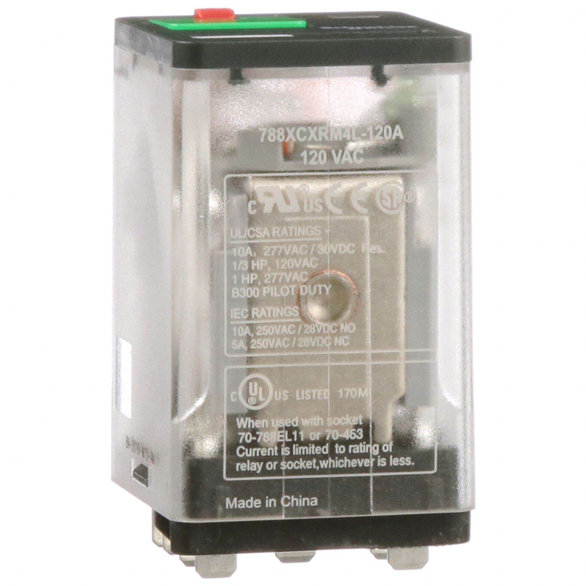 GENERAL PURPOSE RELAY, SOCKET MOUNTED, 10 A CURRENT RATING, 120V AC, 11 PINS/TERMINALS