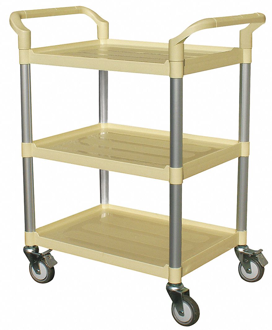 DUAL-HANDLE UTILITY CART WITH LIPPED PLASTIC SHELVES, 250 LB LOAD CAPACITY, BEIGE