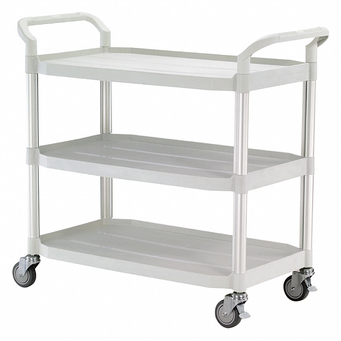 DUAL-HANDLE UTILITY CART WITH LIPPED PLASTIC SHELVES, 400 LB LOAD CAPACITY, WHITE