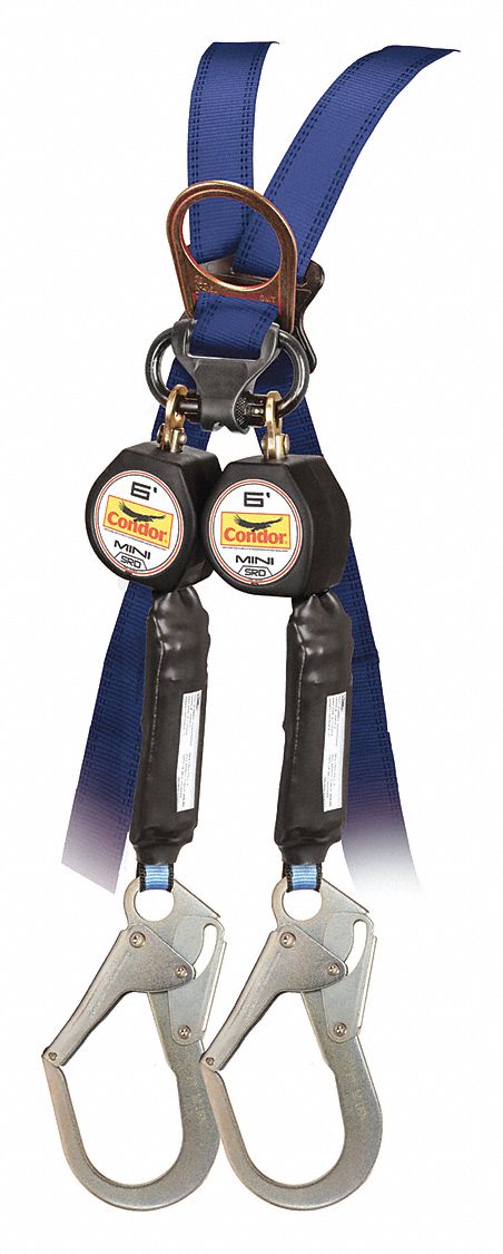 Self-Retracting Lifeline: 2 1/2 inSteel Rebar Hook Anchor, Harness Steel Carabiner, 2 legs