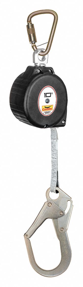 Self-Retracting Lifeline: 2 1/2 inSteel Carabiner Anchor, Harness Steel Carabiner, 10 ft Line