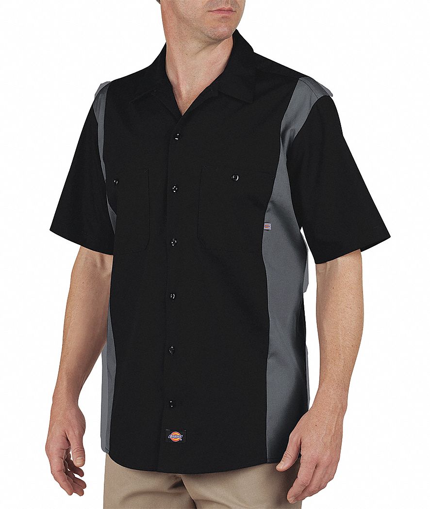 DICKIES 24BKCH RG L Work Shirt,Short Sleeve,Black Charcoal,L ...