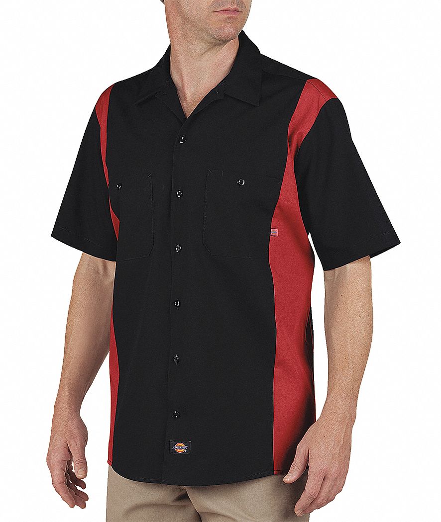 DICKIES 24BKER TL 2XL Work Shirt,Short Sleeve,Black Red,2XLT ...
