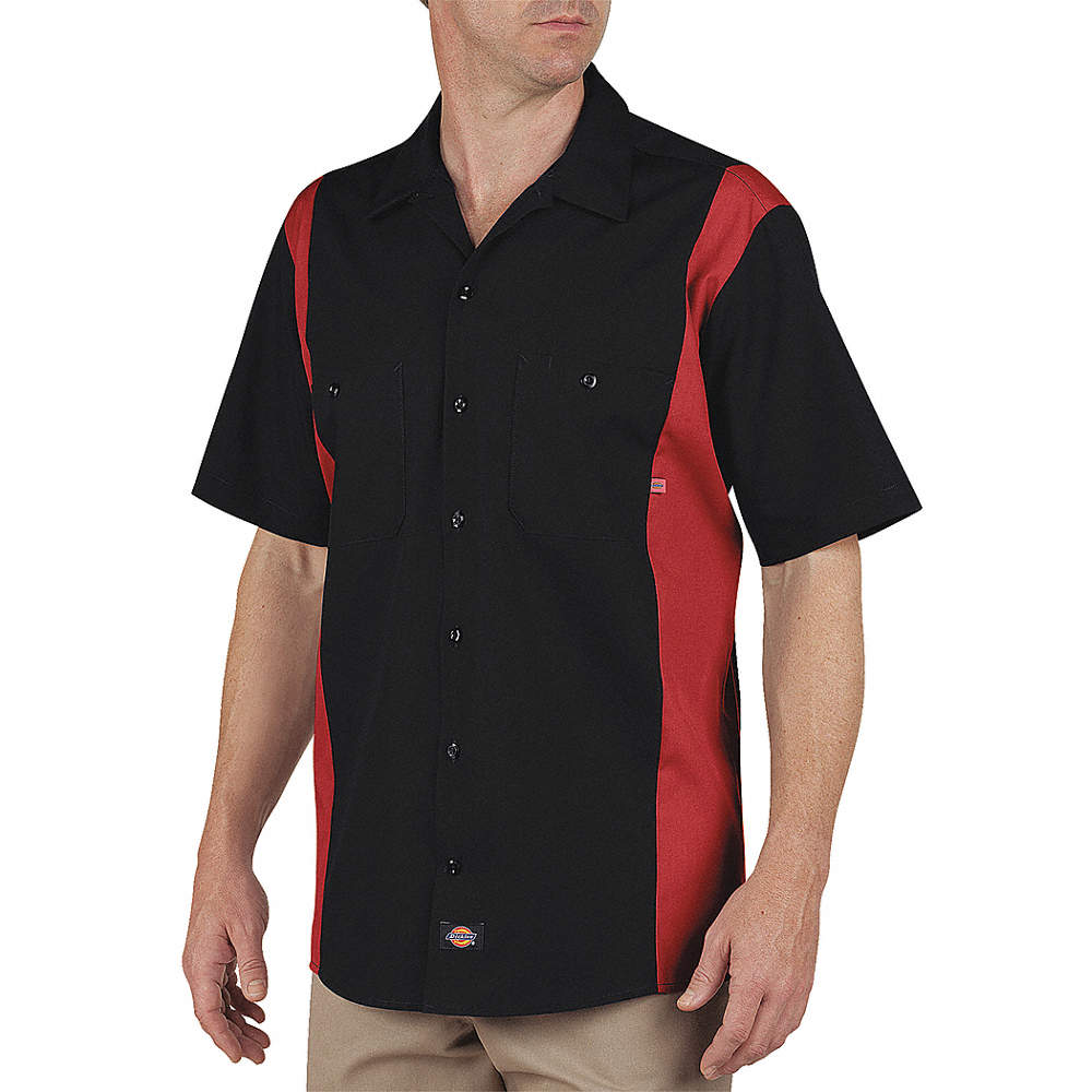 DICKIES 24BKER TL 2XL Work Shirt,Short Sleeve,Black Red,2XLT ...