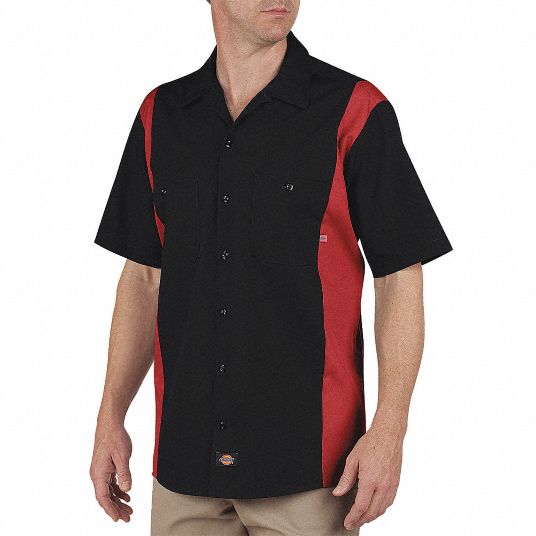DICKIES Black English Red Work Shirt, M, 35% Cotton, 65% Polyester, 31 ...