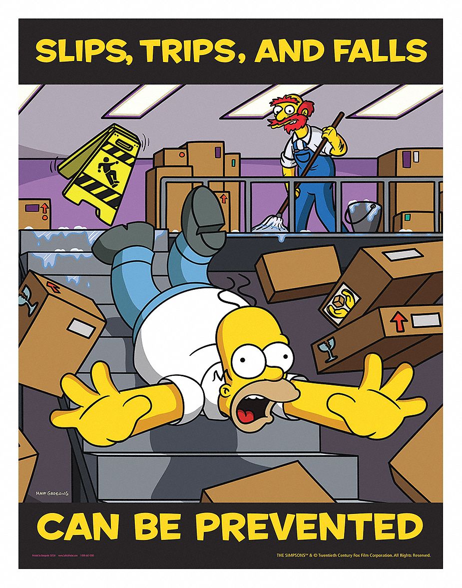 Safetyposter Com Simpsons Safety Poster Safety Banner Legend Slips Trips Falls Can Be Prevented