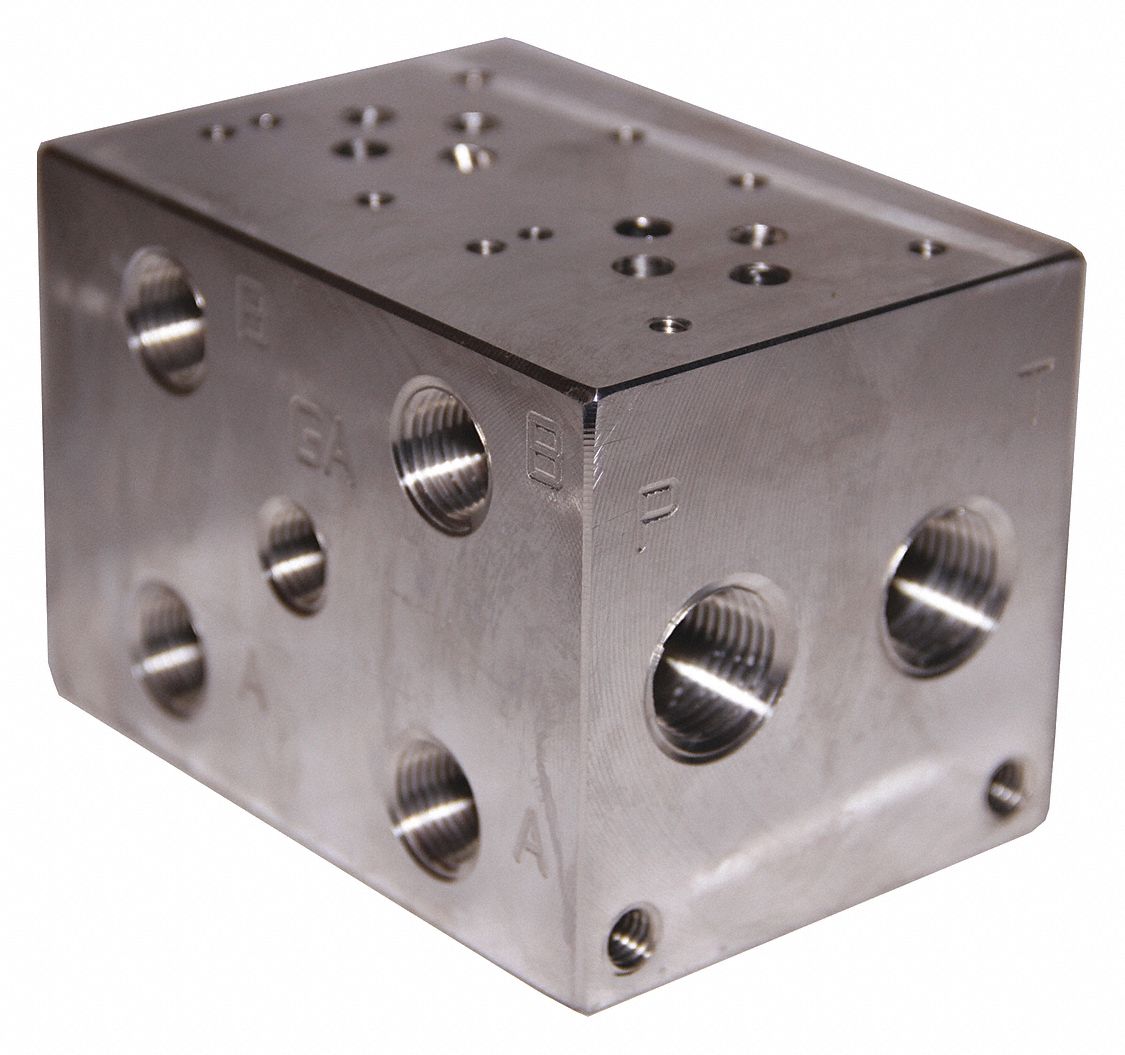 Manifold: 2 Stations, D03 NFPA Size, 1/2 in NPT Port Size, 3,000 psi Max. Pressure, Aluminum