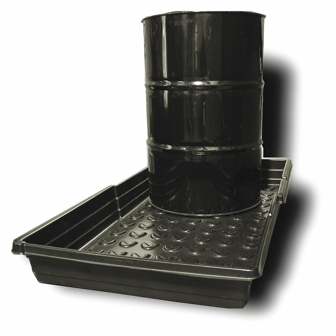 Drum Spill Deck: 54 in L x 28 in W, 33 gal Spill Capacity, Black