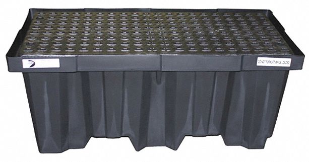 DRUM SPILL CONTAINMENT PALLET, FOR 2 DRUMS, 66 GALLON CAPACITY, BLACK, PE