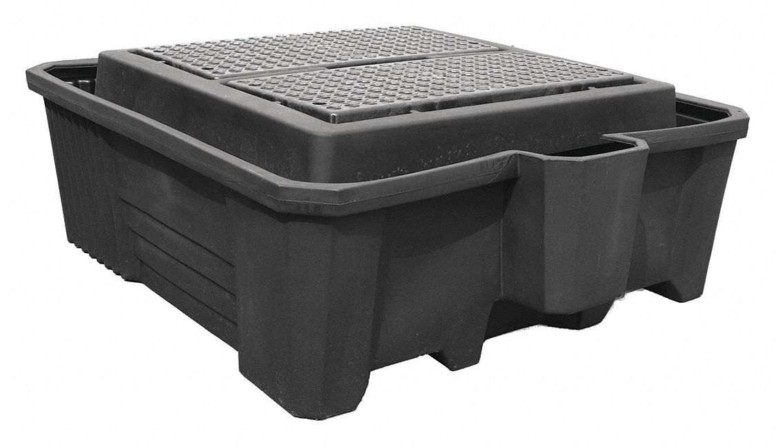 IBC Containment Unit: For 1 IBC, 81 in L x 72 1/2 in W x 29 in H, Polyethylene, Black