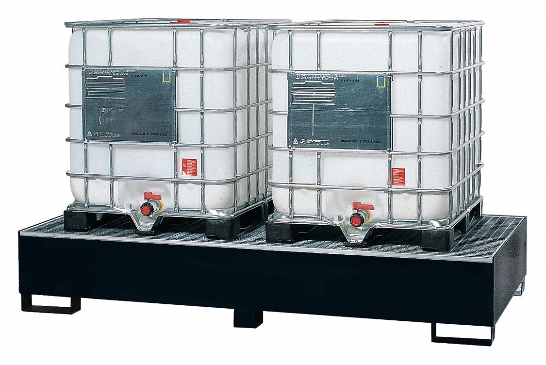 IBC SPILL PALLET, FOR 2 IBC, 120 X 53 X 20 IN, STEEL, BLACK