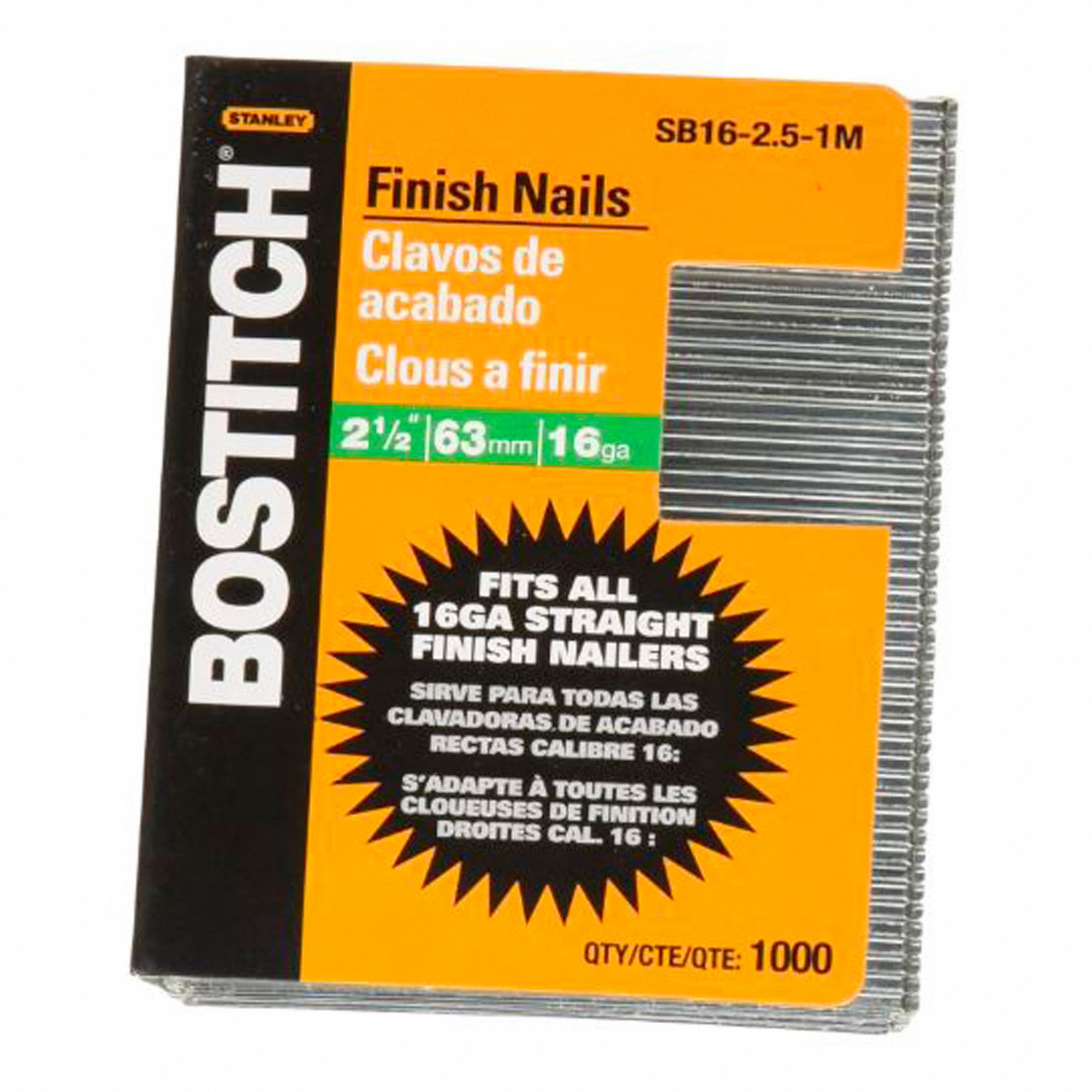 STRAIGHT FINISH NAIL, 2½ IN LENGTH, COATED, 16 GAUGE, 2 1/2 IN