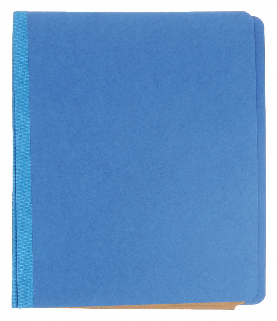 File Folders: 8 1/2 in Ht, 11 in Wd, Blue, 25 pt. Pressboard, Top Tab Location, 10 PK