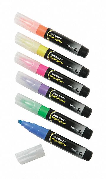 Highlighter Set: Blue/Green/Orange/Pink/Purple/Yellow, Assorted, Chisel, Capped, 6 PK