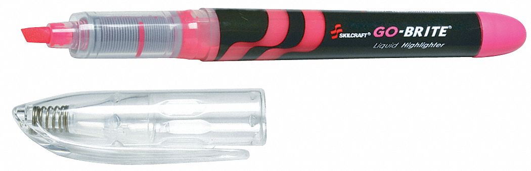 Highlighter: Pink, Chisel, Capped, Pen Style, Liquid, Fade-Resistant Ink, 6 PK