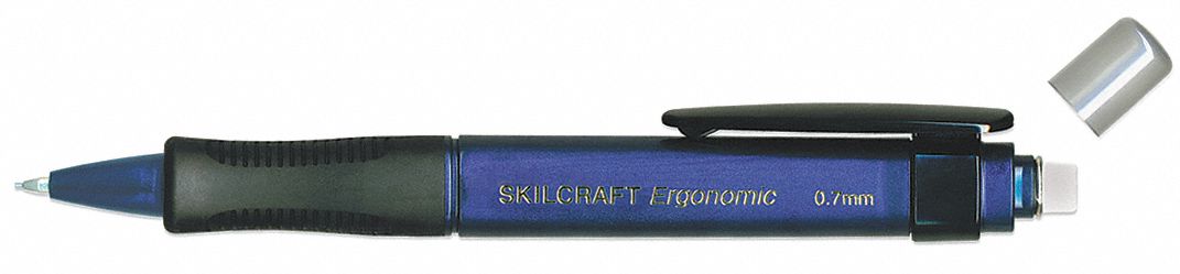 Pencil: SKILCRAFT® Ergonomic, HB, 0.7 mm Point Size, Blue, Blue, Plastic, Round, 6 PK
