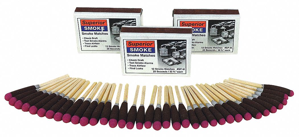 Smoke Matches: 20 sec, 30 Volume (Cu.-Ft.), 1/8 in Dia., 1 3/4 in Lg, 36 PK