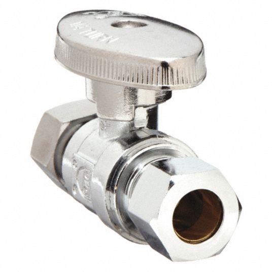 Chrome Plated Quarter-Turn Supply Stop, Compression Inlet Type, 125 psi ...